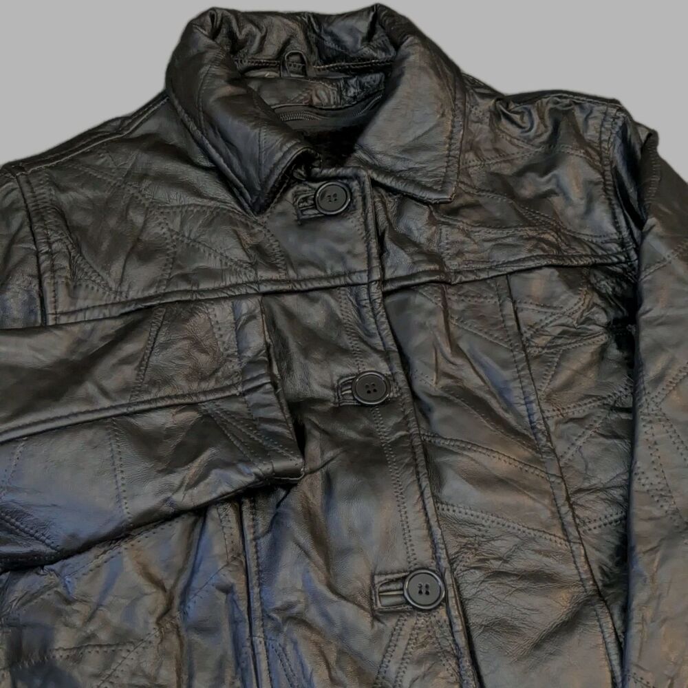 Tudor Court by Haband Leather Coat Womens Small Blazer Black Patchwork Jacket